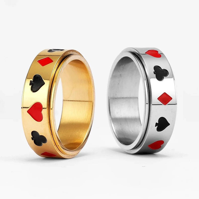 Lucky Poker Fidget Spinner Ring 316L Stainless Steel Punk Jewelry for Men