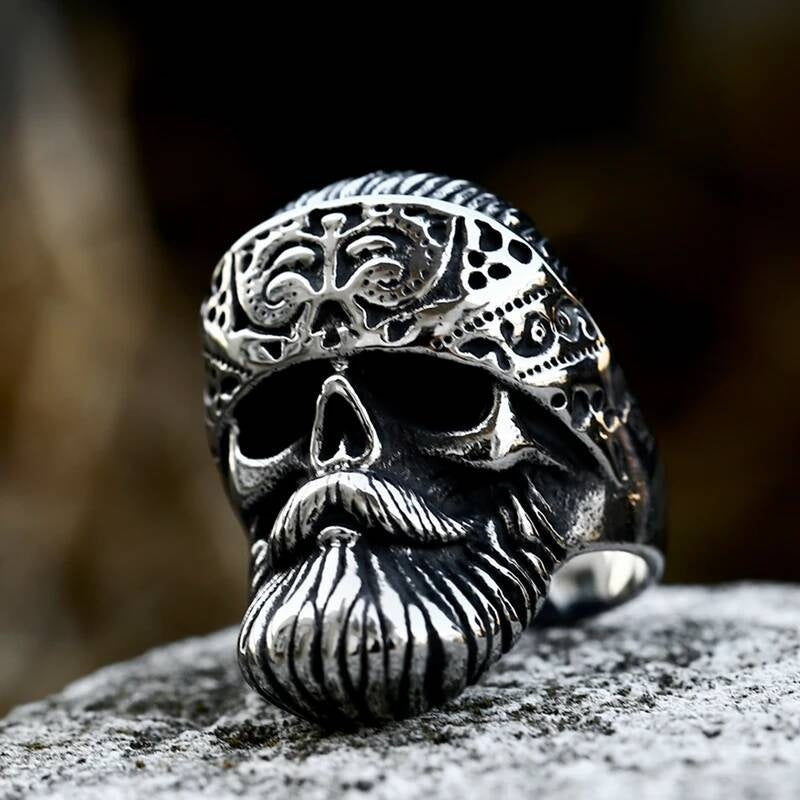 Steampunk Locomotive Skull Ring - Vintage Industrial Men's Gothic Jewelry