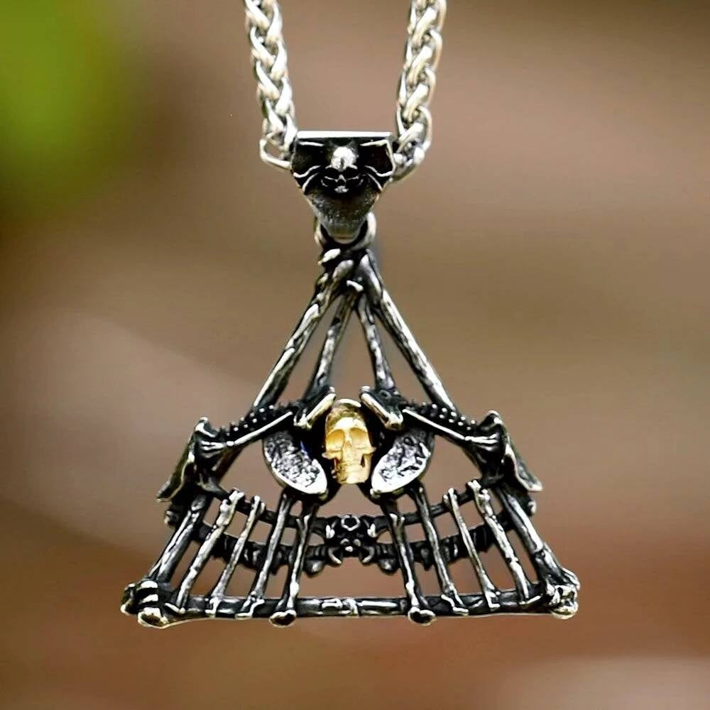 Skeletons in Coffin Pendant Necklace, Gothic Silver Jewelry with Death and Love Symbolism DZ013 CN