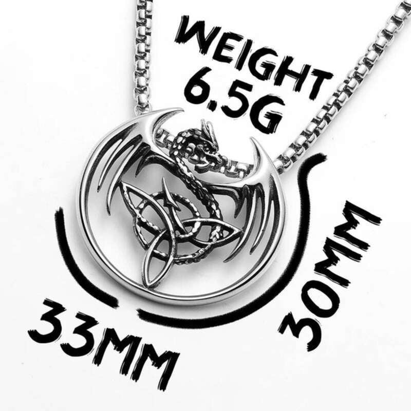 Dragon Trinity Knot Pendant – Celtic Viking Necklace in Stainless Steel