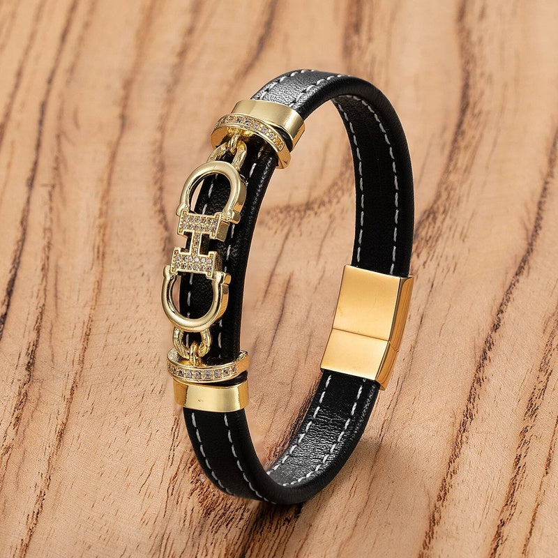 Black Braided Leather Bracelet with Green Jade Beads - Stylish Multi-Layer Magnetic Clasp Jewelry for Casual Wear and Gifts Style-B
