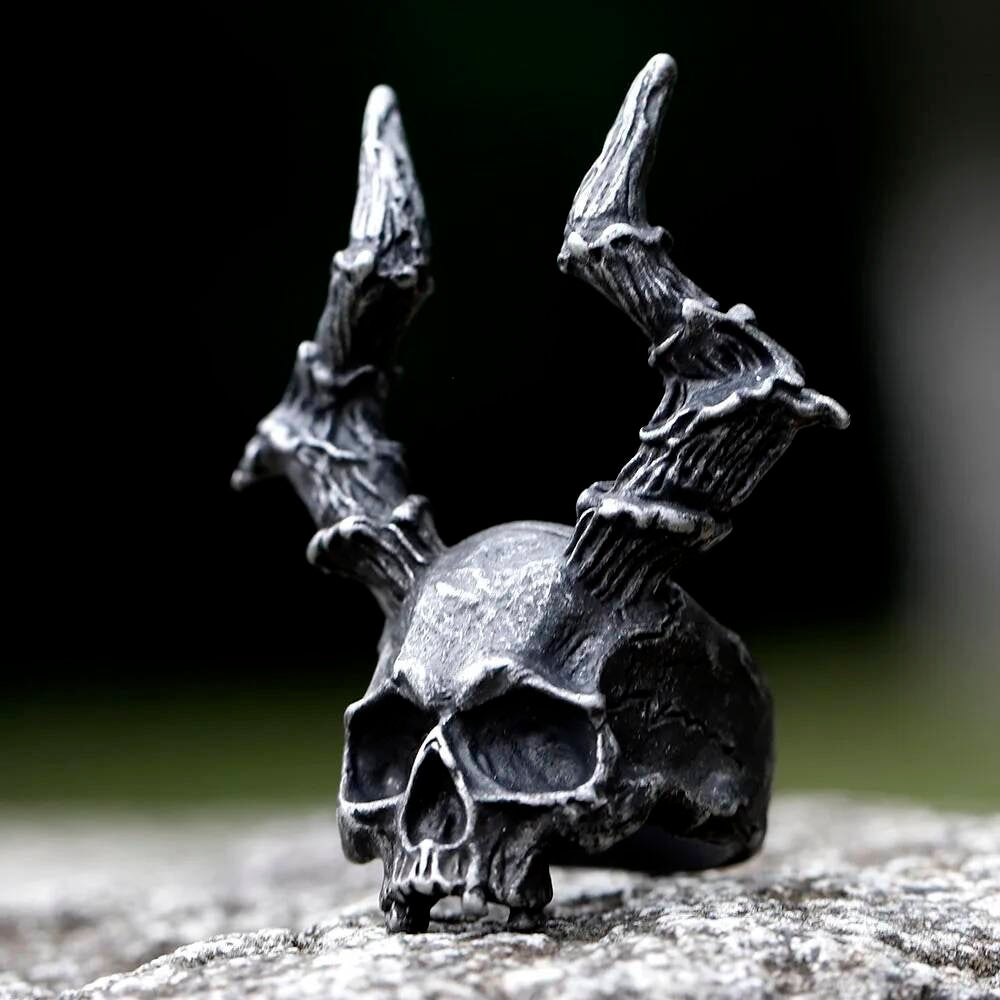 Vintage Gothic Skull Ring – 316L Stainless Steel Skeleton Statement Band