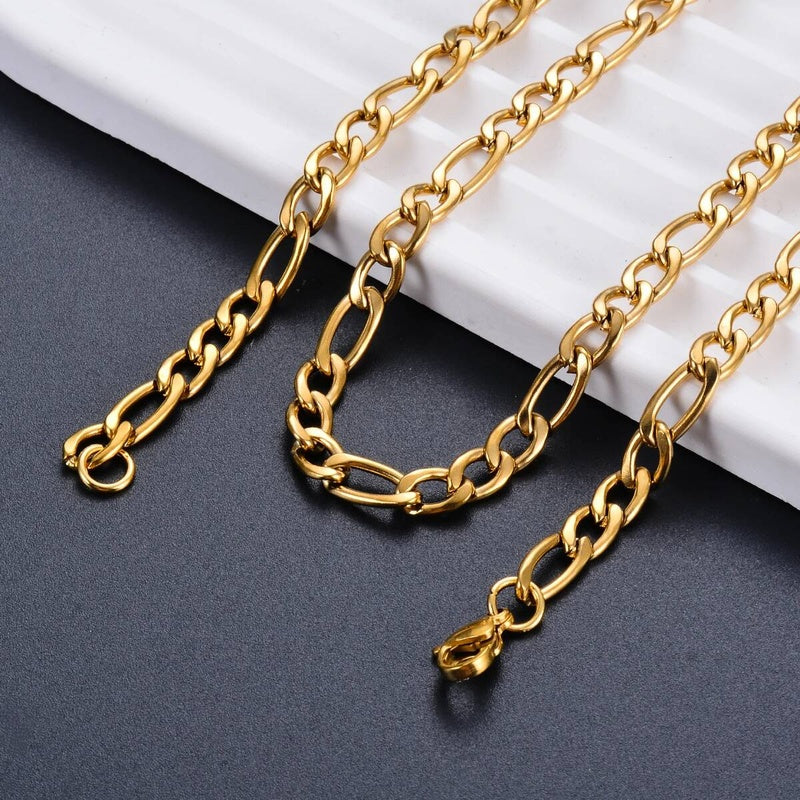 1 piece Stainless Steel Figaro Necklace 3mm-7.5mm Curban Link Chain for Men Women Length 21cm-75cm