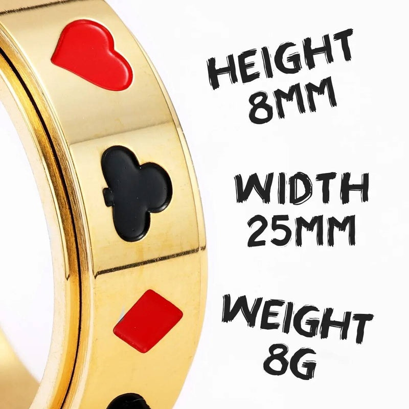 Lucky Poker Fidget Spinner Ring 316L Stainless Steel Punk Jewelry for Men