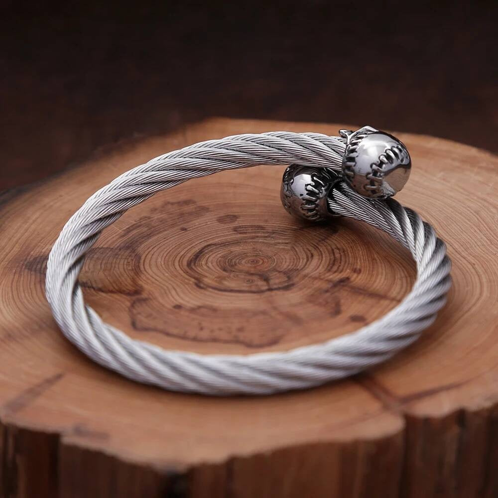 Twisted Cable Skull Cuff Bracelet for Men Gothic Punk Rock Biker Jewelry 316L Stainless Steel Open Bangle