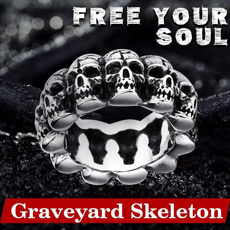 Skull Band Ring – Gothic Stainless Steel Biker Jewelry with 3D Skull Design