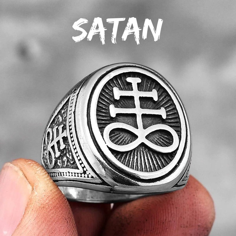 Lucifer Satan Gothic Ring 316L Stainless Steel Punk Jewelry for Men R784-Satan