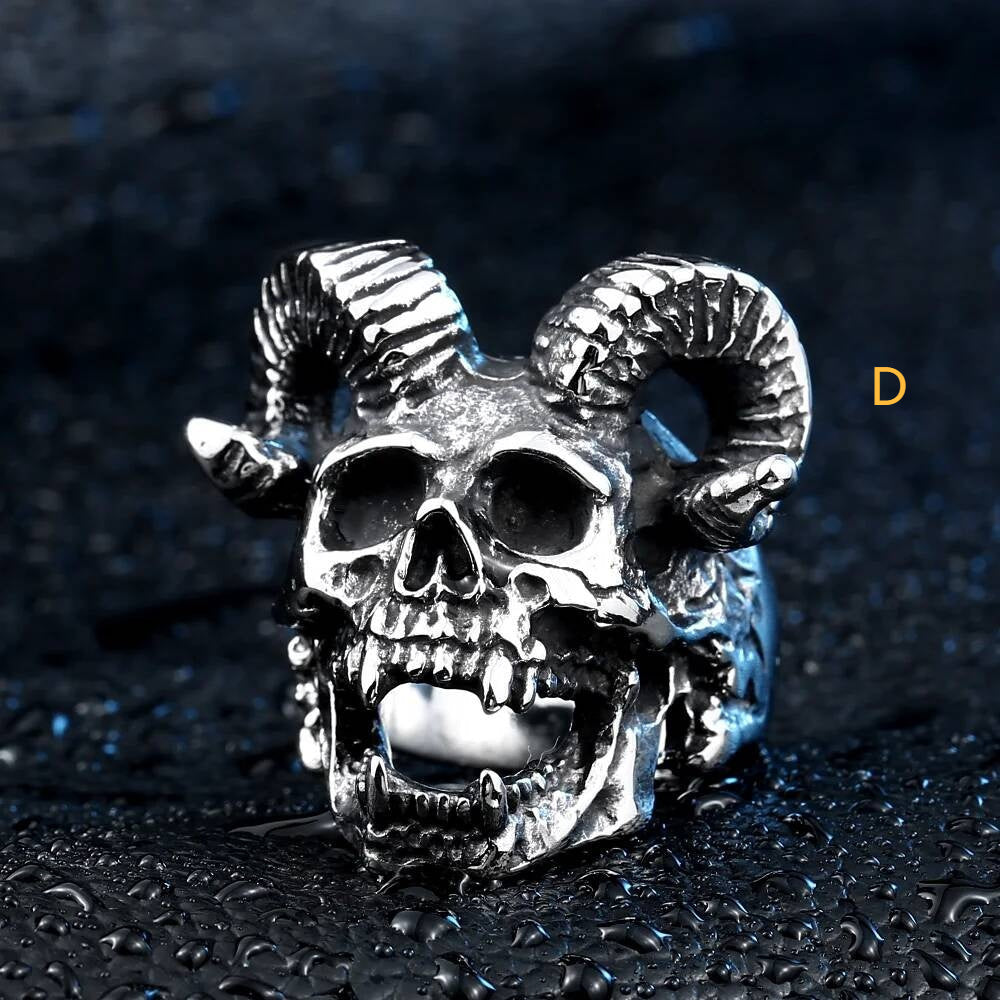 Domineering Goat Skull Ring – 316L Stainless Steel Gothic Statement Band