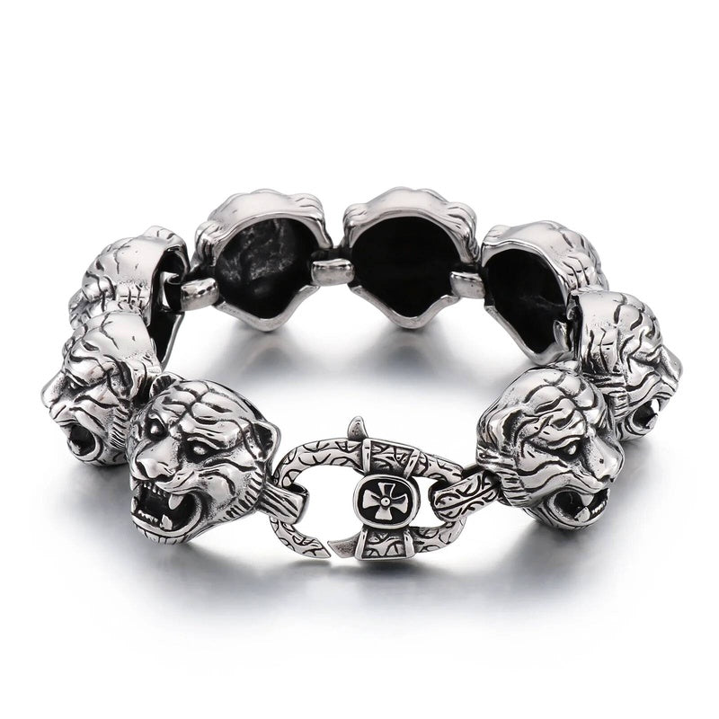 Tiger Charm Bracelet Men Stainless Steel 316L Animal Bone Bangle