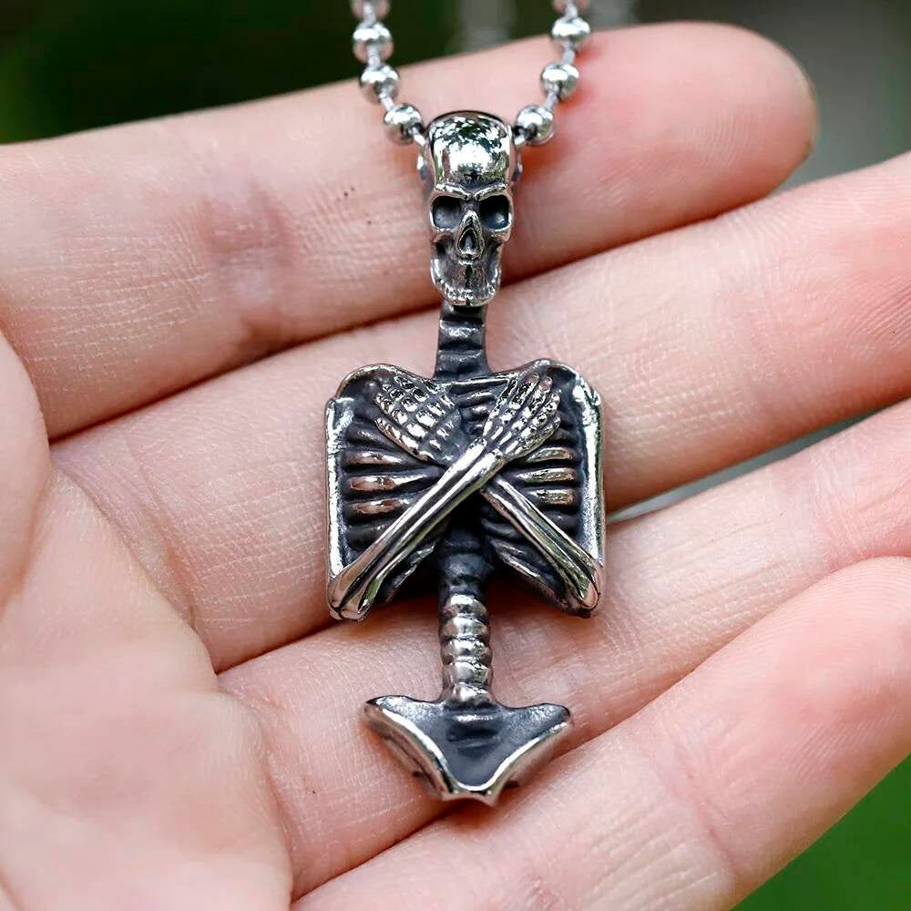 Skeleton Crossbones Skull Pendant Necklace for Men - Gothic Stainless Steel Jewelry