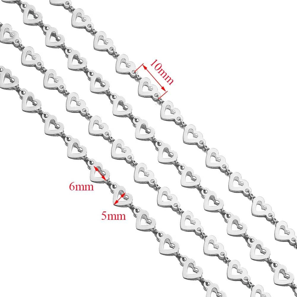 1 piece Stainless Steel Hollow Heart Handmade Link Chain for Men Women DIY Jewelry Making Bracelet Anklet Necklace