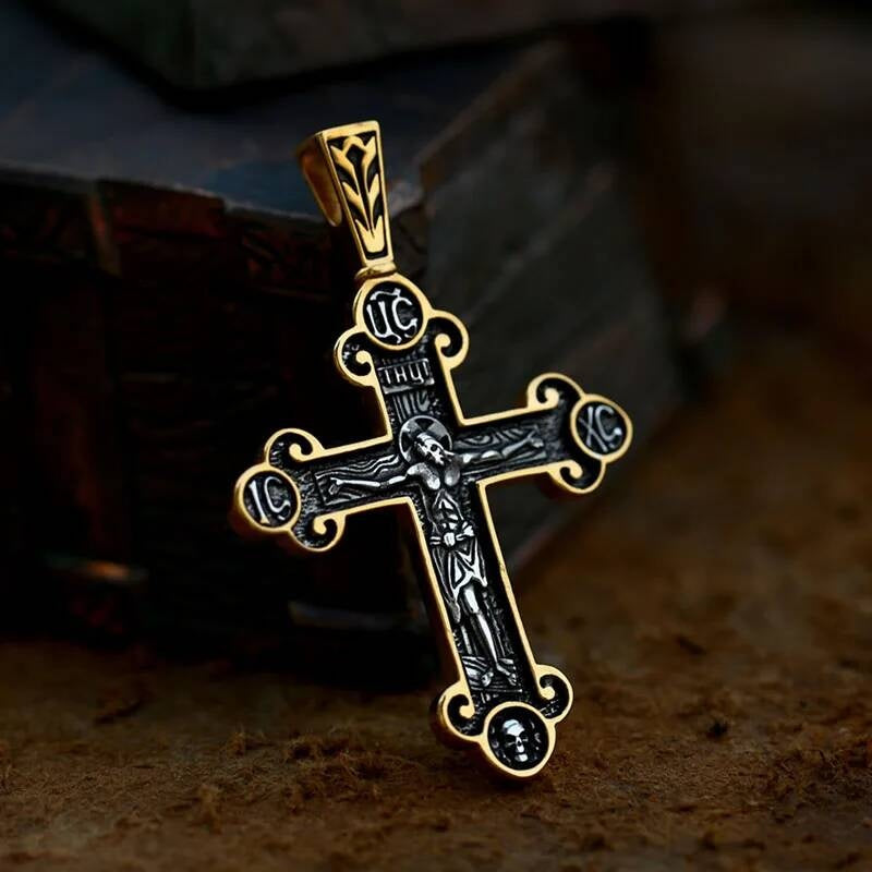 Men's 316L Stainless Steel Jesus Cross Pendant Necklace Religious Punk Jewelry LP-475-gold CN