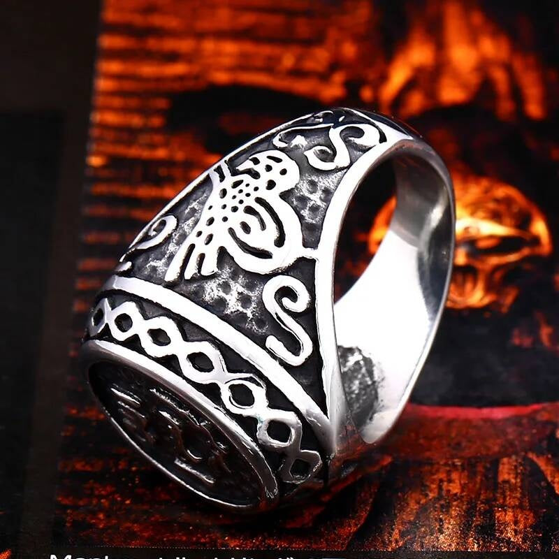 Vintage Arabic Script Stainless Steel Signet Ring for Men