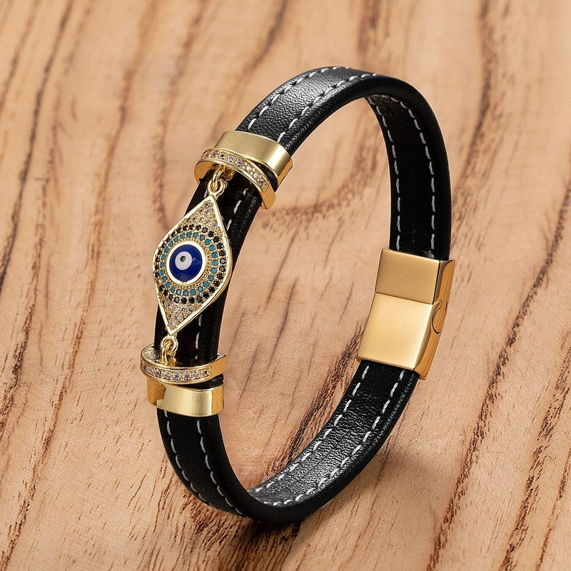 Woven Leather Turkish Blue Evil Eye Zircon Bracelet Punk Fashion Charm Valentines Day Gift Trend Female Jewelry Style-I