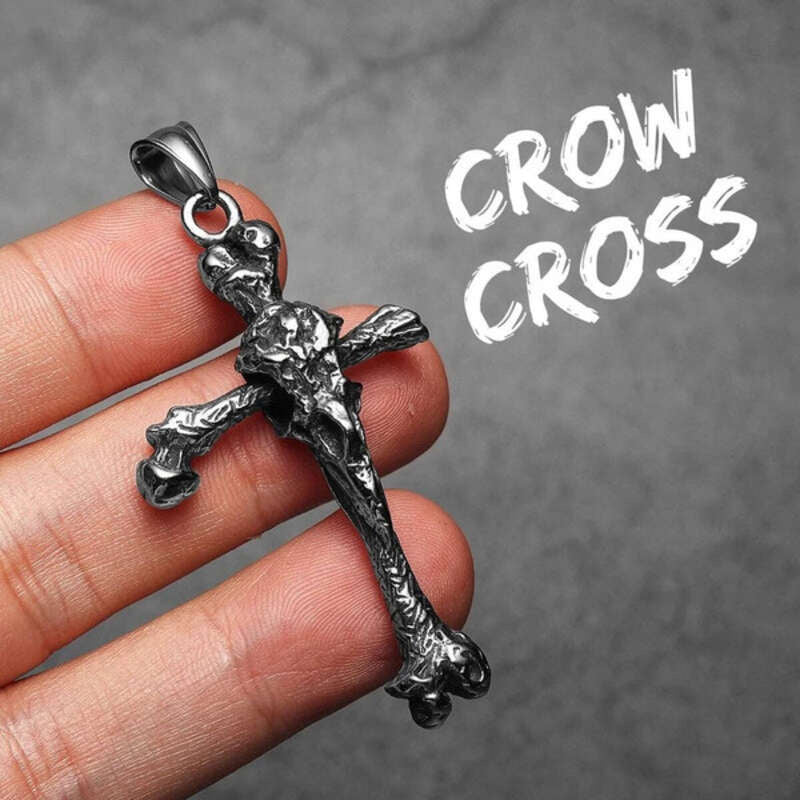 Skeletal Cross Pendant Necklace, Bold Gothic Religious Jewelry with Bone-Inspired Design N1365-Only Pendant