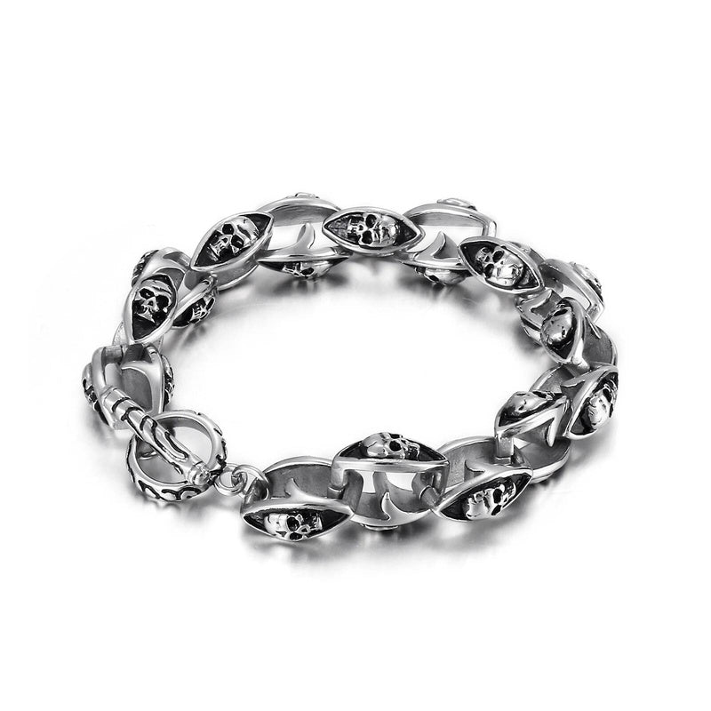 Stainless Steel 316L Men's Skull Bracelet Punk Handmade Jewelry