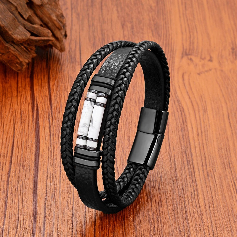 Trend Natural Stone Beads Bracelets Bohemia Jewelry Vintage Multilayer Leather Chain Friendship Bangles Boyfriend Gifts White Stone