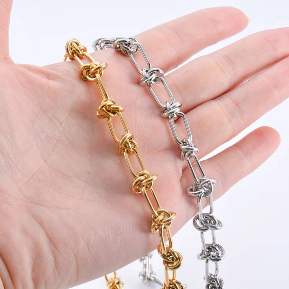 1Pc Stainless Steel Tie Knot Wire Necklaces For Women Men Hip Hop Exaggerated Choker Necklace Chain Fashion Jewelry