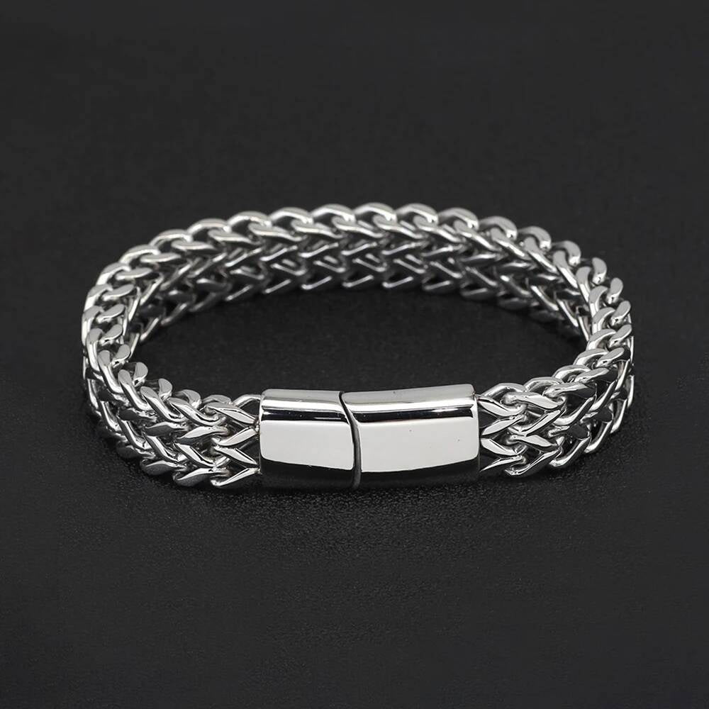 316L Stainless Steel Woven Chain Bracelet – Heavy Duty Magnetic Clasp Men’s Bangle