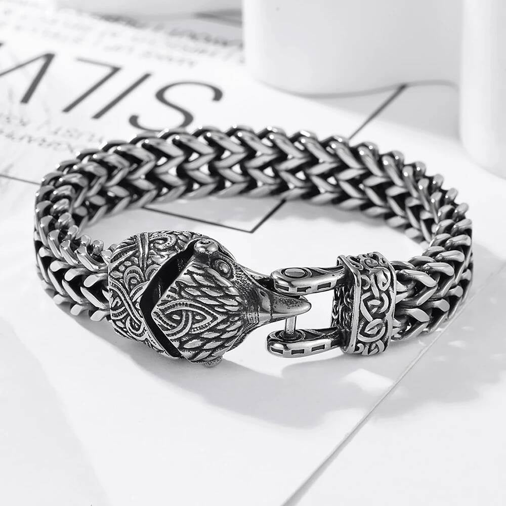 Viking Wolf Head Chain Bracelet – Norse Stainless Steel Armring