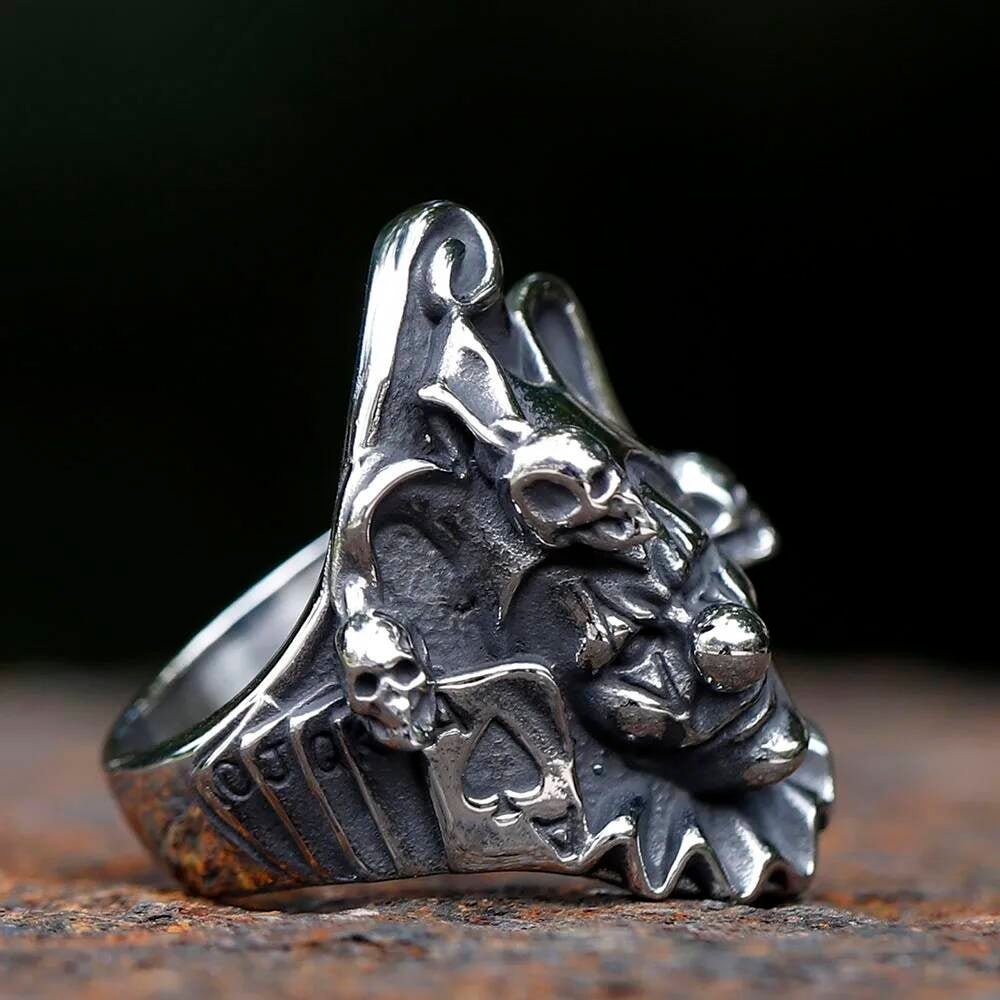 Joker Skull Ring - Stainless Steel Punk Biker Movie Inspired Men's Jewelry
