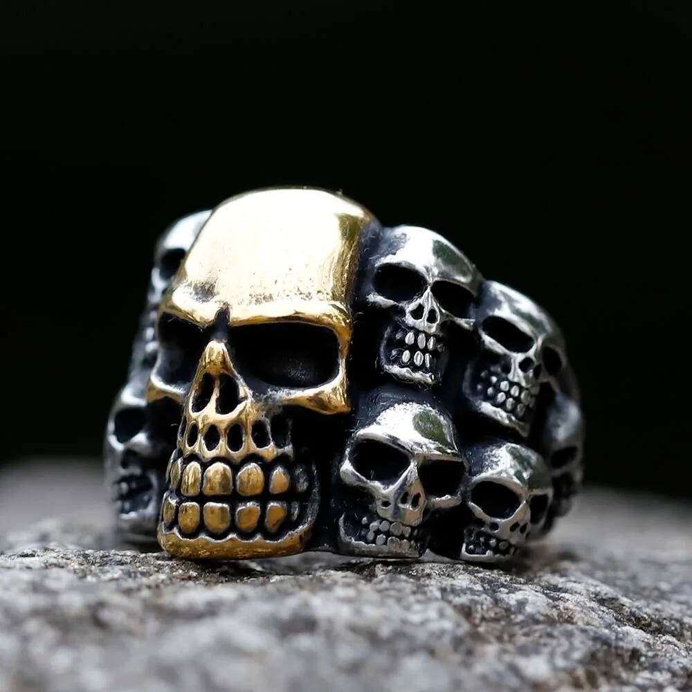 Vintage Punk Skull Ring - Gothic Stainless Steel Motorcycle Jewelry for Men part gold