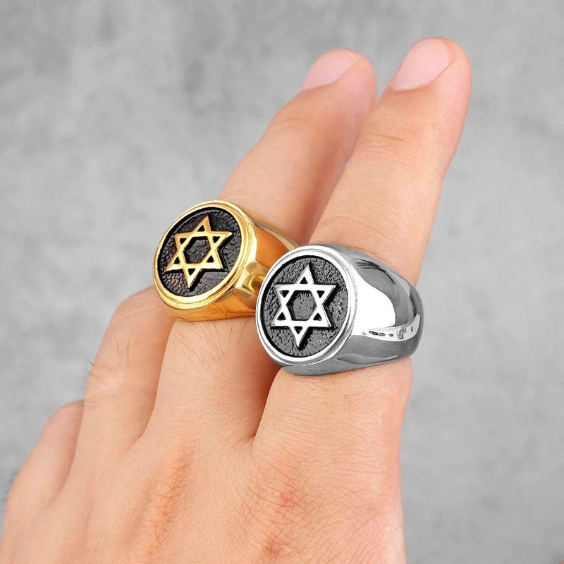 Star of David Ring 316L Stainless Steel Punk Biker Jewelry for Men
