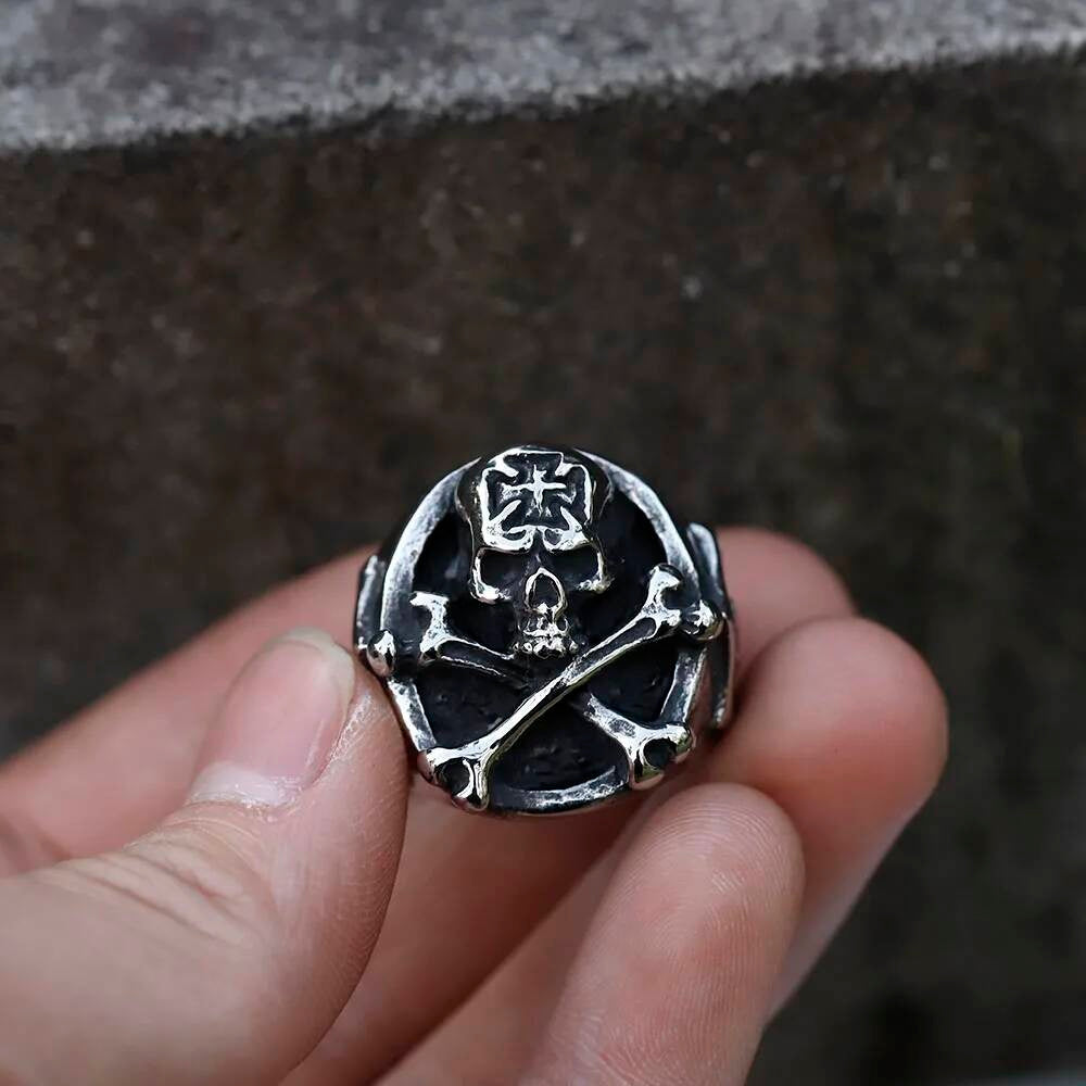 Retro Cross Skull Ring - Stainless Steel Punk Hip Hop Jewelry for Teens
