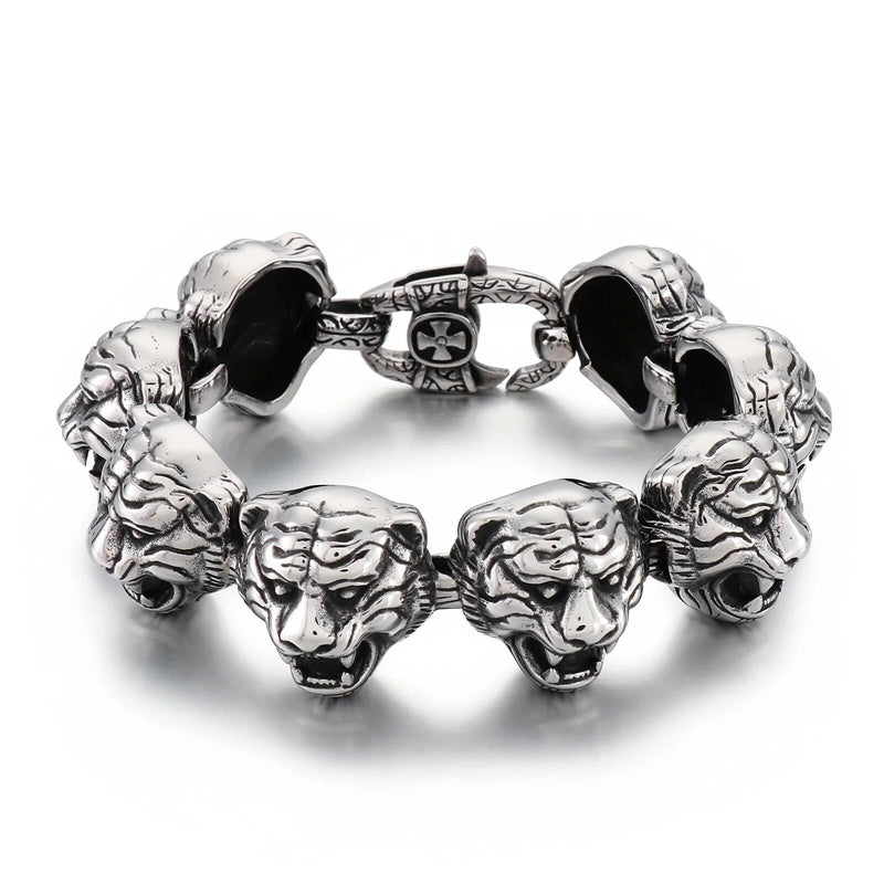 Tiger Charm Bracelet Men Stainless Steel 316L Animal Bone Bangle