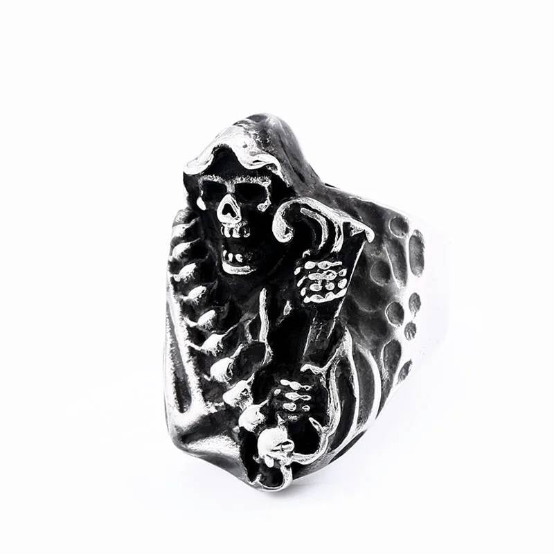 Death Skull Scythe Ring - Hell Devil Gothic Punk Stainless Steel Jewelry