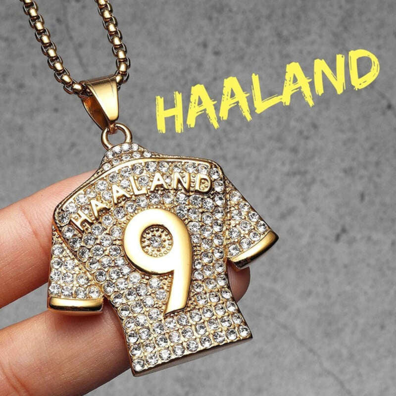 Sparkling Football Jersey Pendants - Messi #10, Messi #30, Ronaldo #7, Stylish Sports Jewelry Haaland9-G
