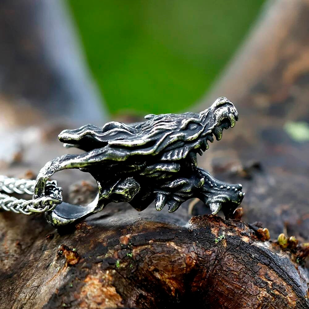 Wolf Pendant Necklace, Silver Tribal Jewelry with Fierce Animal Design