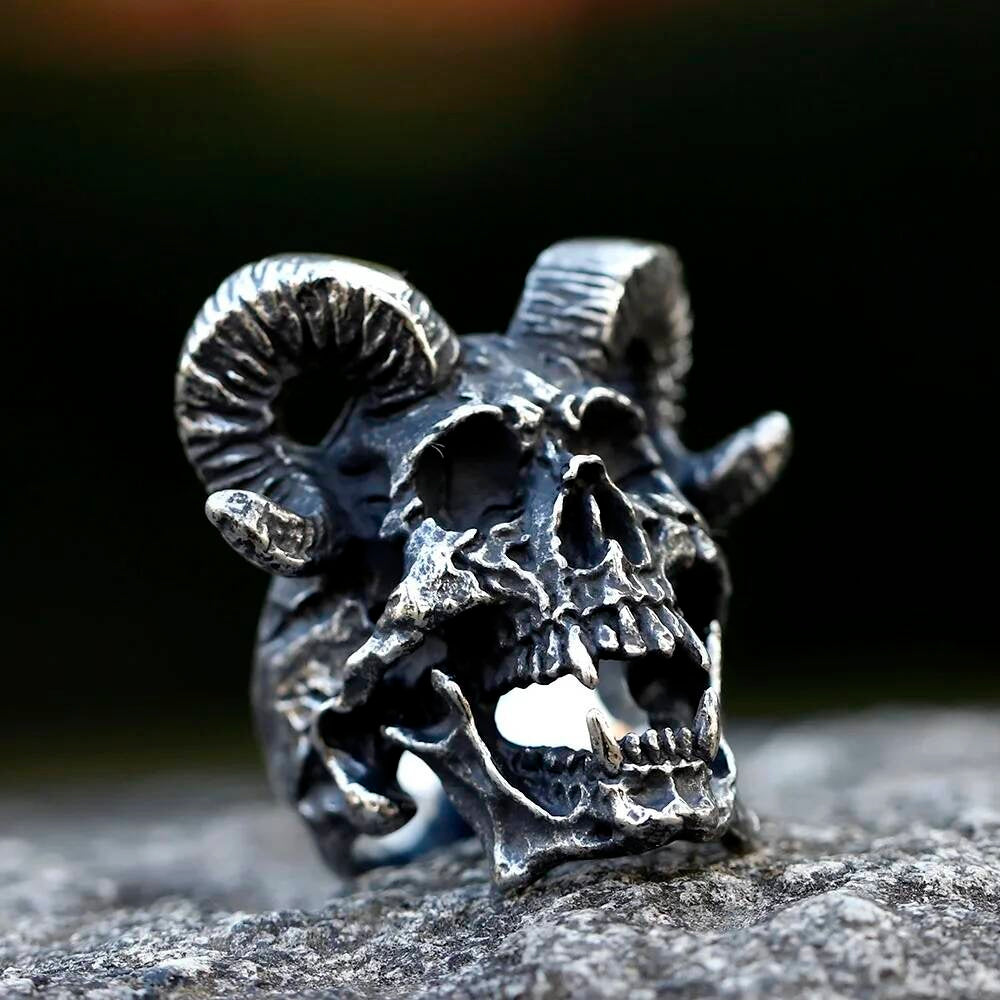 Satanic Devil Skull Ring - Vintage Steampunk Gothic Stainless Steel Jewelry