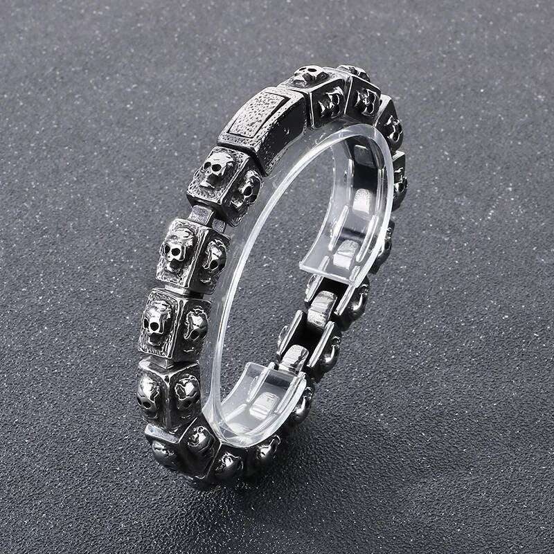 14mm Skull Bone Charm Bracelet Men Punk Stainless Steel 316L Jewelry Steel Color 22cm