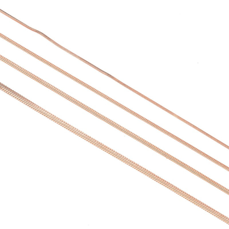 1 piece Rose Gold Color Square Snake Chain Women Jewelry 316 Stainless steel Necklace chain Width 0.9/1.2/1.5/2mm