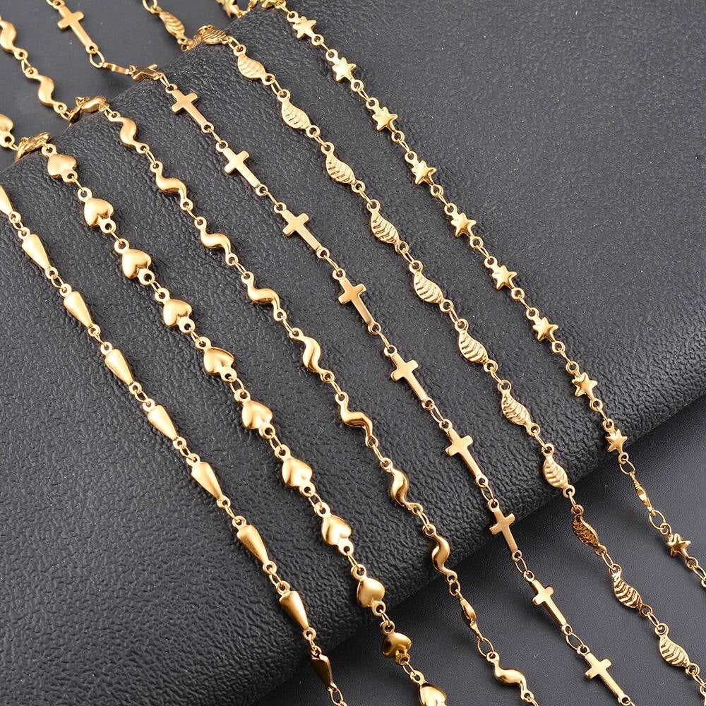 1Pc Length 18cm-100cm Stainless Steel Handmade Link Chain Necklaces For Women Heart Cross Bracelet Jewelry