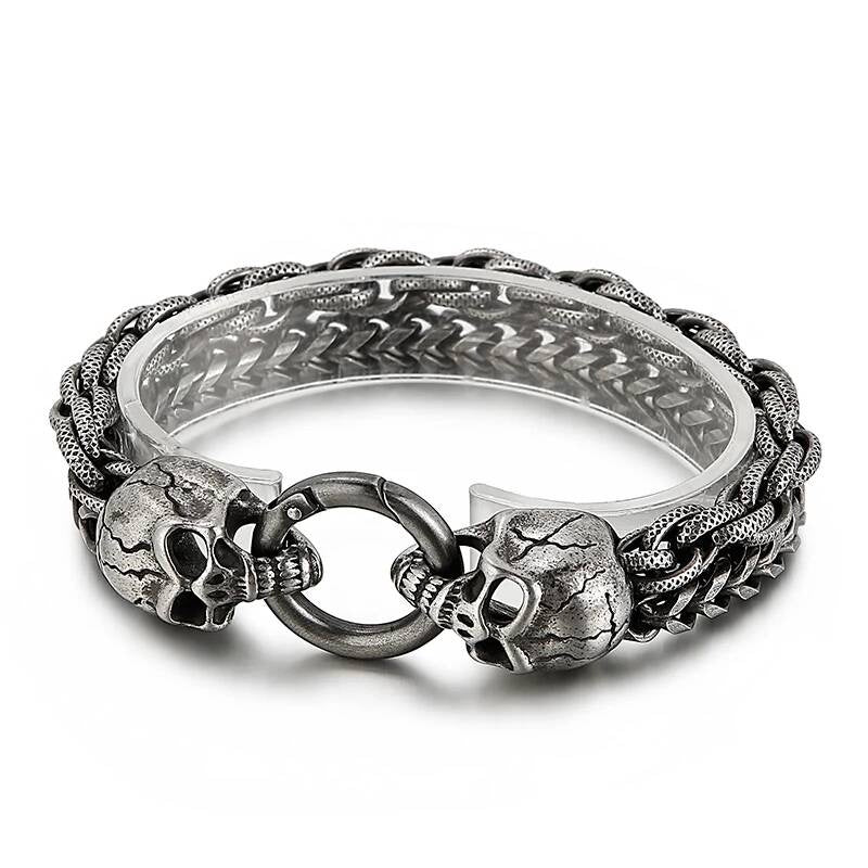 Punk Double Layer Chain Bracelet Men Stainless Steel Evil Skull Ghost Wristband Jewelry Vintage Color 23cm