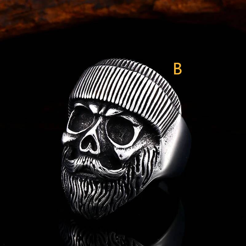 Steampunk Locomotive Skull Ring - Vintage Industrial Men's Gothic Jewelry B