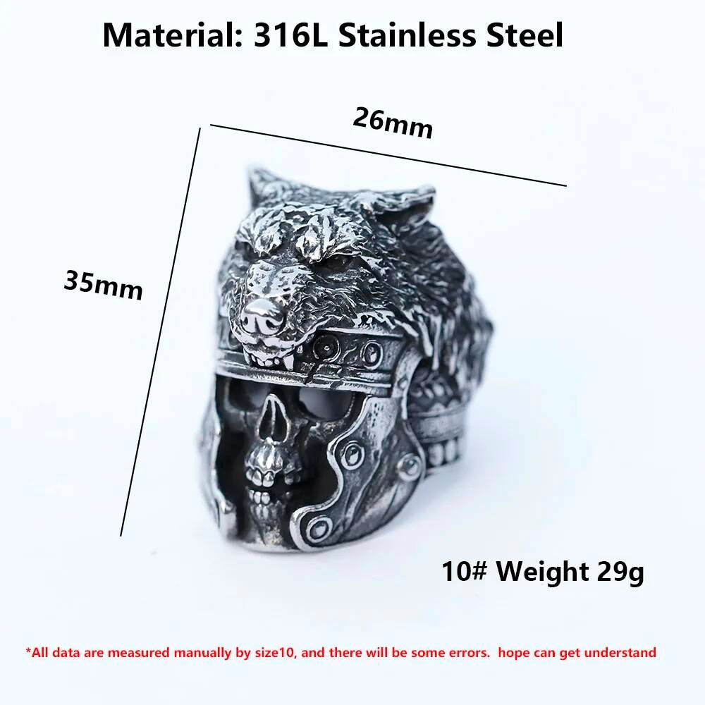Vintage Wolf & Skull Viking Ring – 316L Stainless Steel Gothic Biker Jewelry