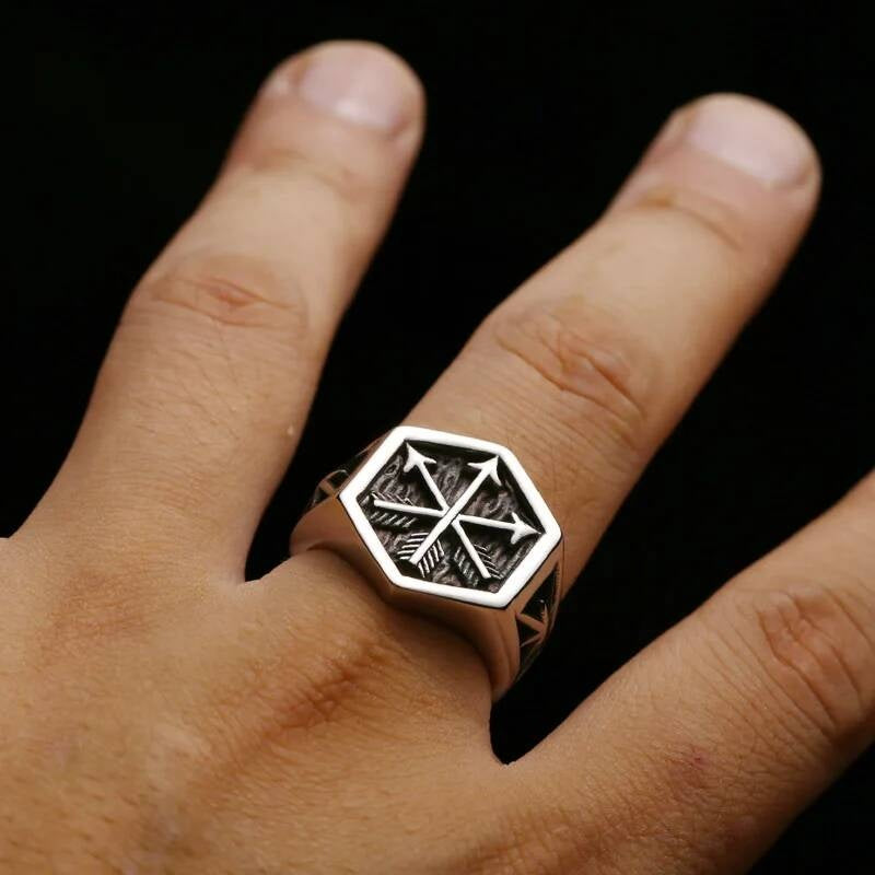 Viking Gothic Compass Ring – 316L Stainless Steel Anchor Signet
