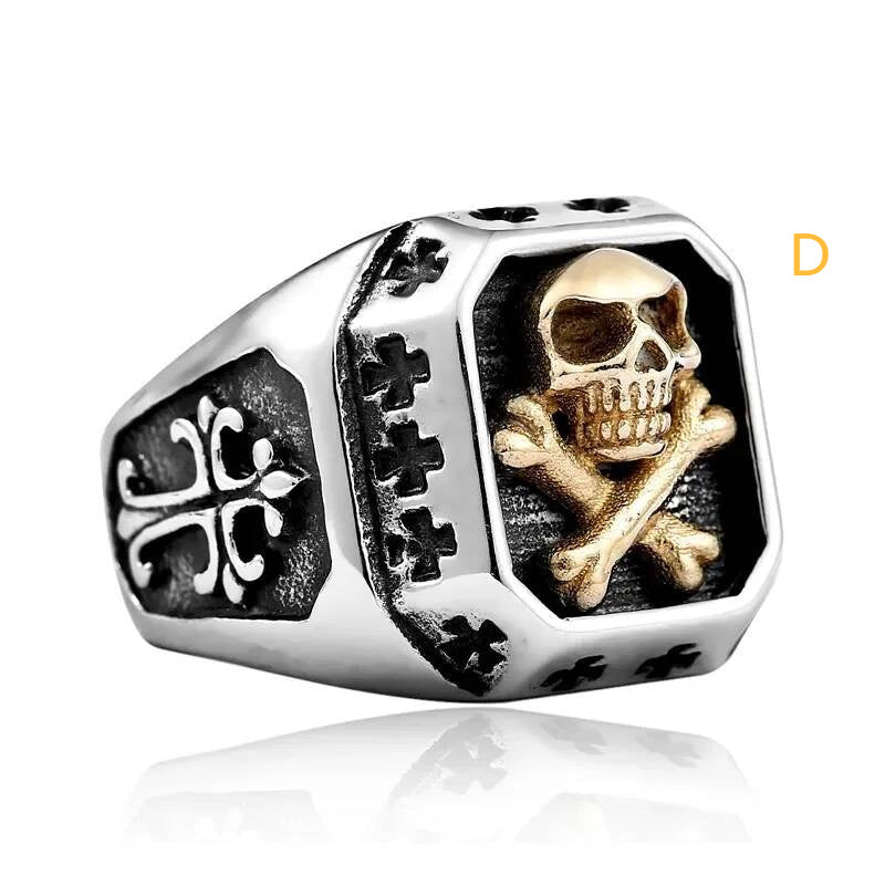 316L Stainless Steel Skull Crossbones Ring Gothic Punk Biker Jewelry