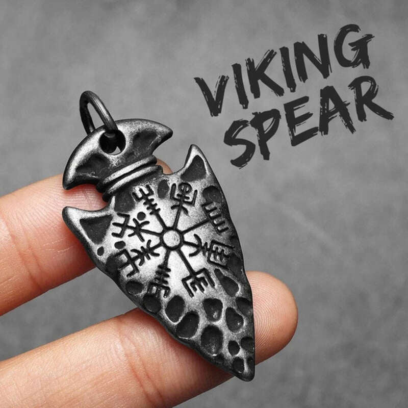 Viking Arrowhead Vegvisir Pendant Necklace – 316L Stainless Steel Norse Amulet N1460-Only Pendant-R