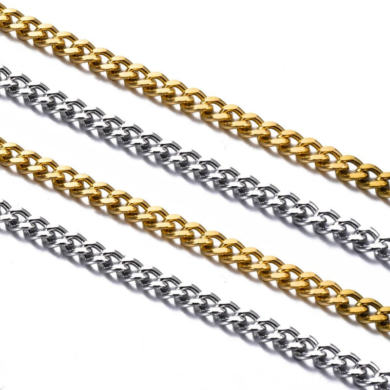 1Pc 3mm-7mm Stainless Steel Link Curb Chain Necklace for Men Women DIY pendant necklace jewelry making