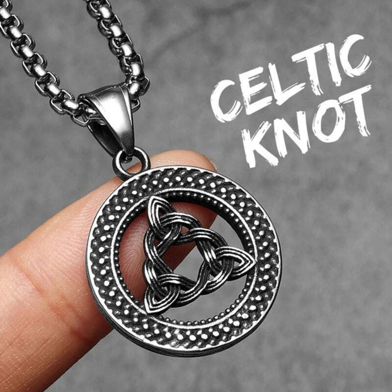 Celtic Triquetra Knot Pendant – Stainless Steel Circle Amulet Necklace N1485-60cm chain