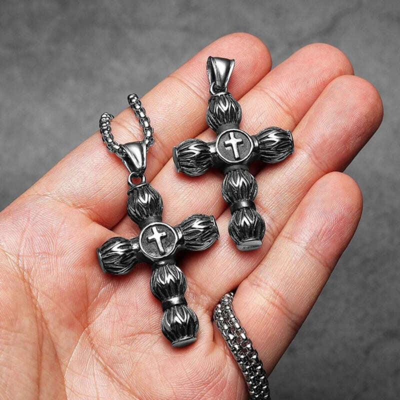 316L Stainless Steel Torch Cross Pendant Necklace
