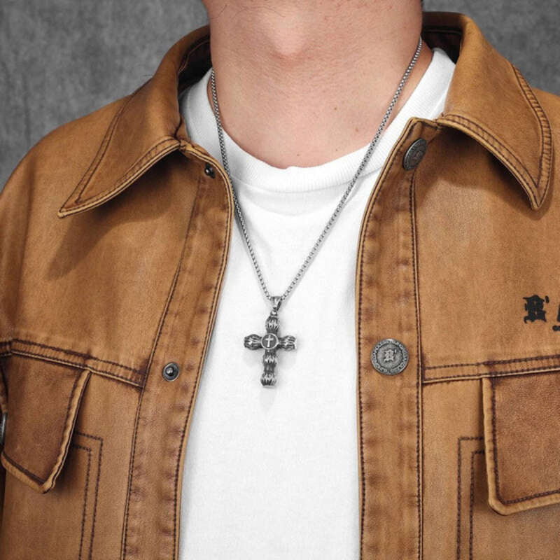 316L Stainless Steel Torch Cross Pendant Necklace