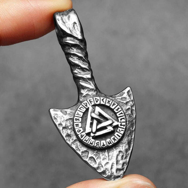 Viking Arrowhead Valknut Pendant Necklace – 316L Stainless Steel Rune Amulet