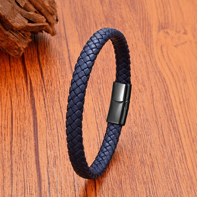 Black Braided Leather Bracelet with Green Jade Beads - Stylish Multi-Layer Magnetic Clasp Jewelry for Casual Wear and Gifts Style B-Black