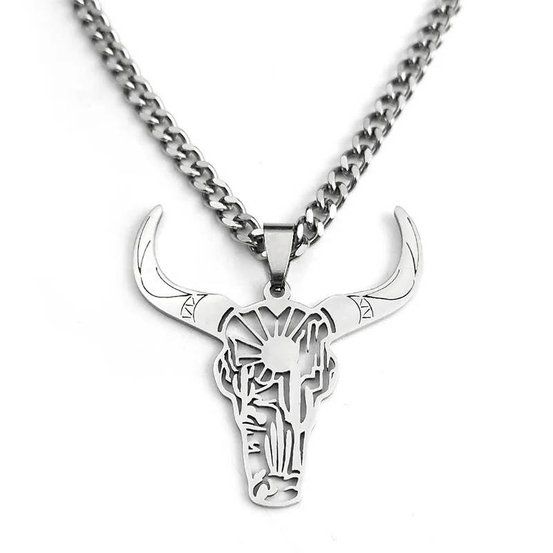 Bull Skull Pendant Necklace – Western, Cowboy, and Desert Vibes