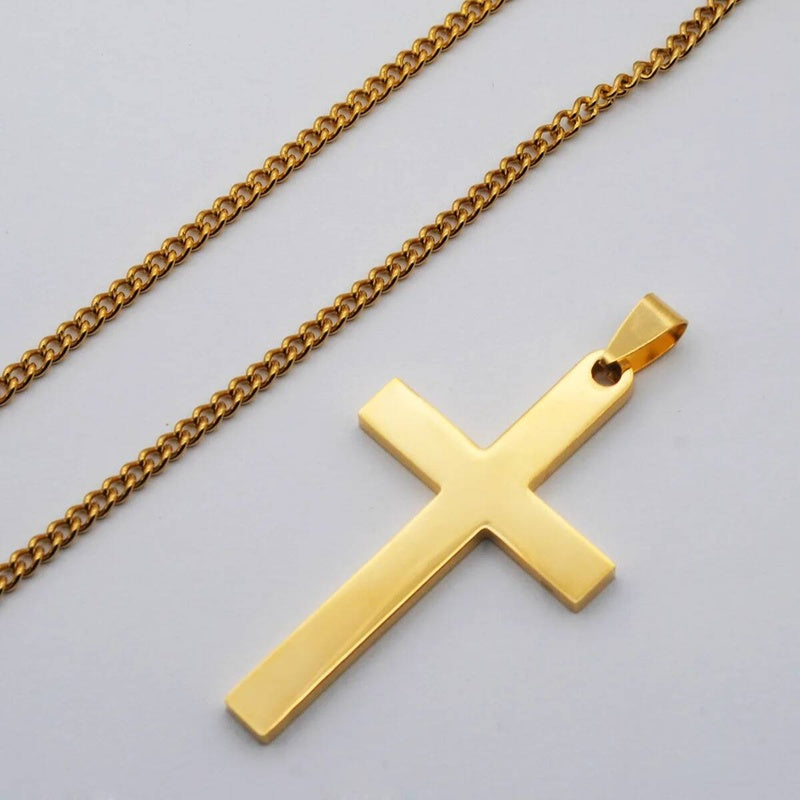 316L Stainless Steel Cross Pendant Chain Necklace For Men Religion Jewelry Accessories Male Gold